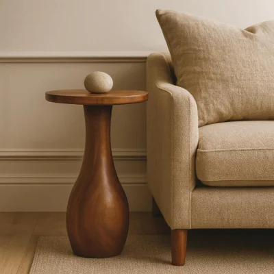The Range Solid Mango Wood Curved Base Side Table - Brown