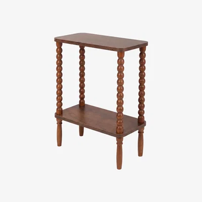 The Range Narrow Side Table 2 Tier Storage MDF End Table Rubber Wood Legs Brown - Brown