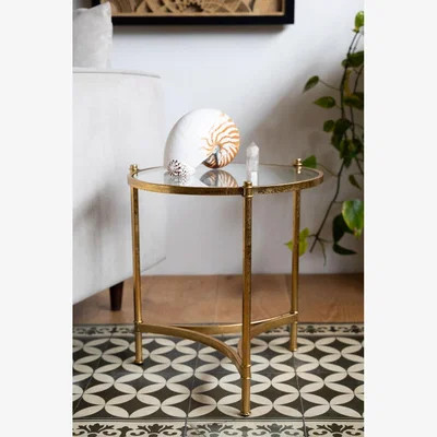 Rockett St George Vintage-Style Gold & Glass Side Table