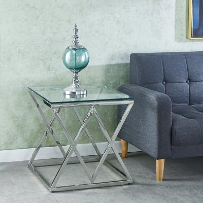 The Range Clear Tempered Glass End Side Table  - Silver