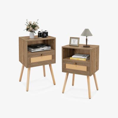 The Range Set of 2 Boho End Table Rattan Nightstand - Brown