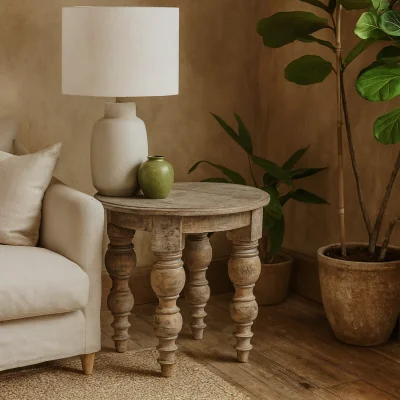The Range Montaine Mid Century Round Wood Side Table - Brown