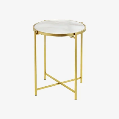 The Range Vanity Living Metal End Table with Modern Design Top - White & Gold