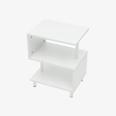 The Range Modern 3-Tier S-Shaped Wooden Side Table with Storage Shelves - White