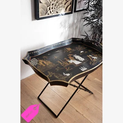 Rockett St George Black Chinoiserie-style Deco Tray Table - SECONDS