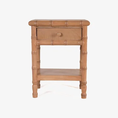 The Range Solid Mango Wood End Table with Drawer & Storage Shelf - Natural