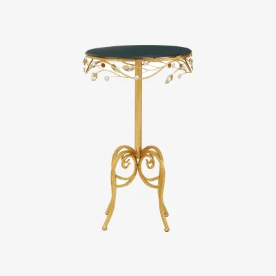 The Range Yaxi Round Side Table With Gold Frame and Black Top - Gold