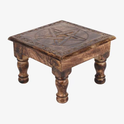 The Range Pentagram Altar Table With Carved Border In Mango Wood - Brown