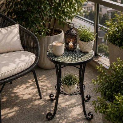 The Range Leaf Mosaic Plant Stand Side Table - Multi Color frame with mosaic tile seat