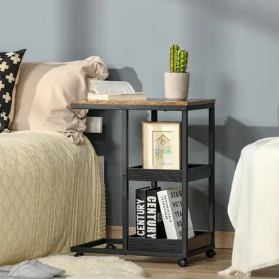 The Range Industrial Mobile Sofa Side Table - Brown
