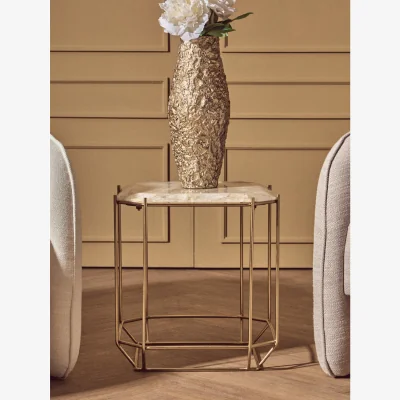 The Range Jaipur White Quartz Side Table - Gold