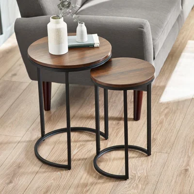 The Range Tribeca Round Nesting Side Tables - Walnut / Walnut