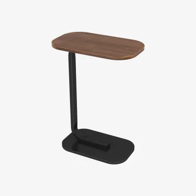 The Range C-Shaped Side Table with Metal Frame Walnut  Black 45 x 30 x 60cm - Walnut  Black