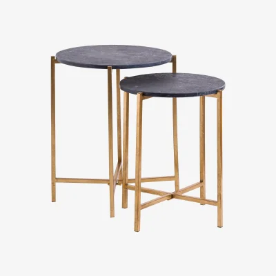 The Range Elegant Marble And Gold Side Table Set - Black