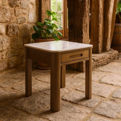 The Range Cork Warm Wood Square Side Table Gloss Top - Natural