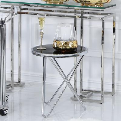 The Range Elly Round Metal Glass Side Table - Black Silver