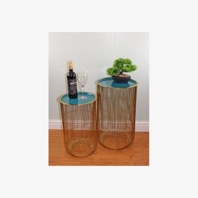 The Range Set of 2 Decorative Side Tables in Gold  Teal - Yellow
