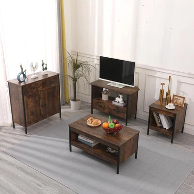 The Range HMD 3 Pieces or 4 Pieces Living Room Furniture Set - Brown / Lamp Table,Coffee Table,Corner TV Unit,2 Doors 2 Drawers Cabinet
