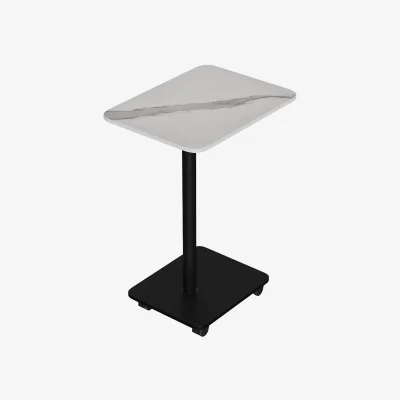 The Range C Shaped Side Table with Wheels - White + Black