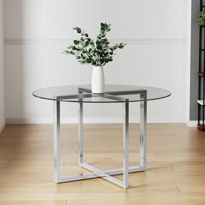 The Range Clear Tempered Glass Top Dining Side End Table With Crossed Base Living Room - Transparent