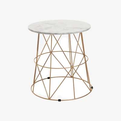 The Range Mandoli White Marble Round Side Table - White