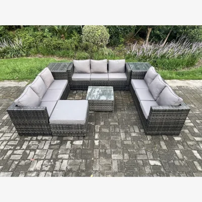 The Range Fimous 10-Seater Rattan Lounge Set with 2 Side Tables & Coffee Table - Dark Grey