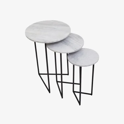 The Range Mandoli Nest Of 3 White Marble Side Tables - White