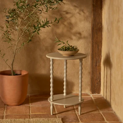The Range Thui Round Wooden Side Table with Bottom Shelf H - Grey