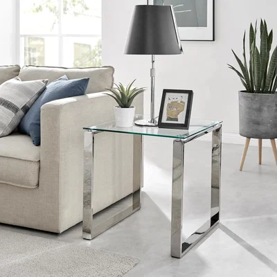 The Range Miami Modern Clear Glass And Chrome Metal Side End Table - Glass and Chrome