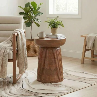 The Range Jura Round Wood Side Table - Walnut