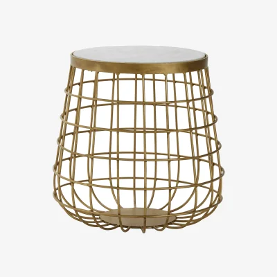 The Range Nirav White Marble Top Side Table - Gold