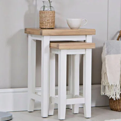 The Range Easton Fully Assembled Oak Nest of 2 Side Lamp Tables  - White & Oak
