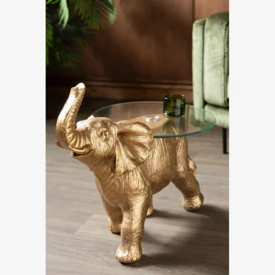 Rockett St George Gold Elephant Side Table With Glass Top