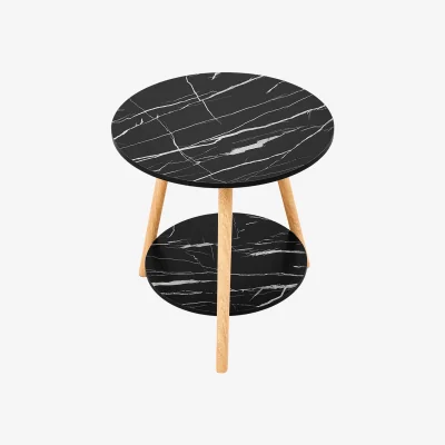 The Range Double Tier Round Wooden Side Table - Black