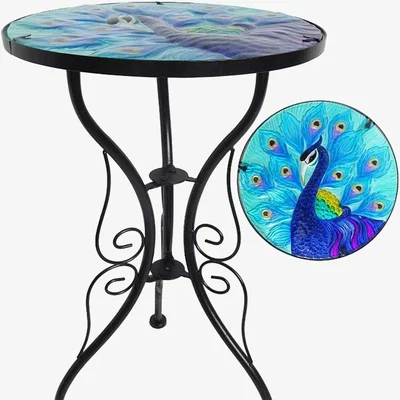 The Range Peacock Glass Garden Side Table  - Blue