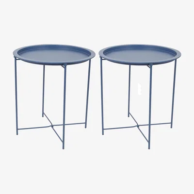 The Range Round Steel Tray Tables - Pack of 2 - Blue