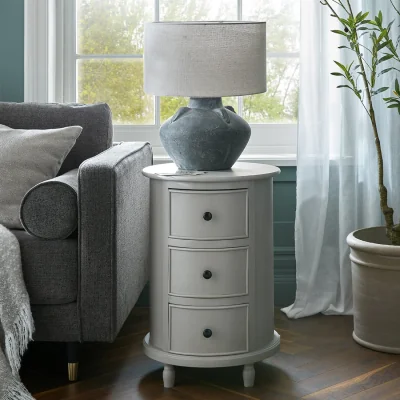 The Range Camden Collection 3 Drawer Round Side Table Modern Storage - Light Grey