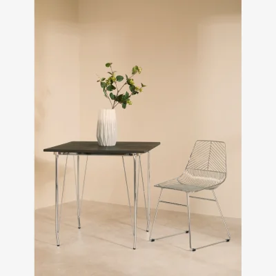 The Range District Chrome Metal And Elm Wood Table - Grey