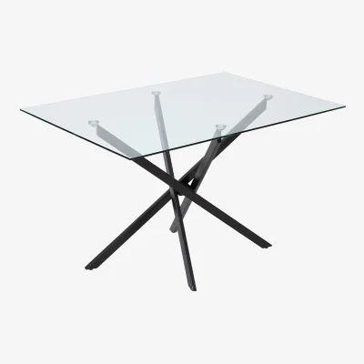 The Range Tempered Glass Side Table with Sturdy Iron Legs - Black & Transparent / 100cm