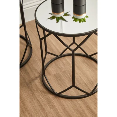 The Range Avantis Mirror and Black Metal Set Of 2 Side Tables - Black