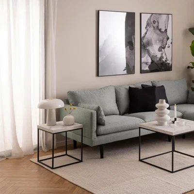 The Range Baron Square Marble Effect Side Table - White