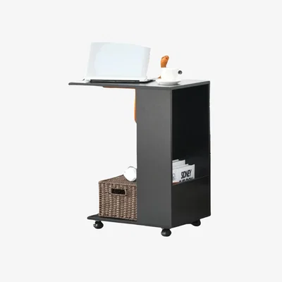 The Range Industrial C Shaped Side Table With Storage  Wheels - Black