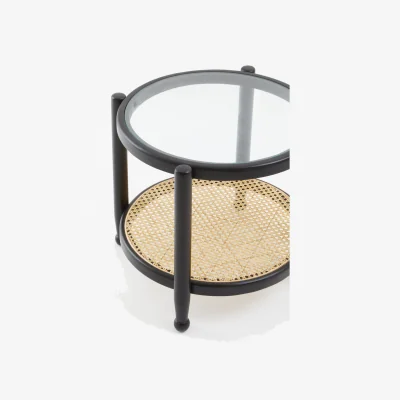 The Range Cebu Rattan and Glass Side Table - Black