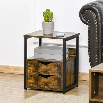 The Range Industrial Side Table with Drawer - Rustic Brown