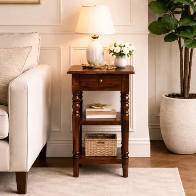 The Range Solid Wood Tall Turned Leg Side Table - Brown