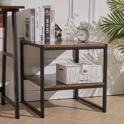 The Range 2 Tier Retro Sofa Side End Table Industrial Nightstand - Brown