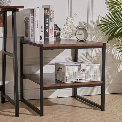 The Range 2 Tier Retro Sofa Side End Table Industrial Nightstand - Brown