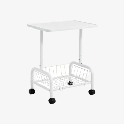 The Range Mobile Side Table with Lower Basket - White / White