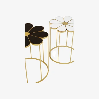 The Range Jodie Set Of Two Black And White Petal Tables - Gold