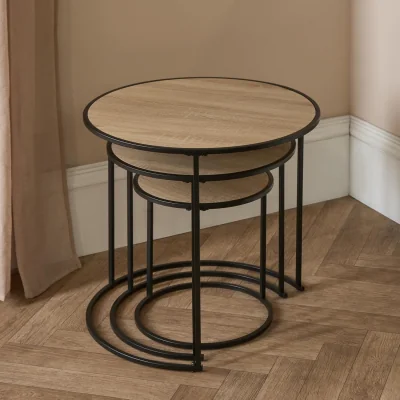 The Range Manhattan Nest of 3 Round Side Tables - Light Wood